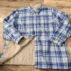 LL Bean Fleece-Lined Flannel Shirt Shacket Womens Plus Sz 2X Blue Plaid 285015